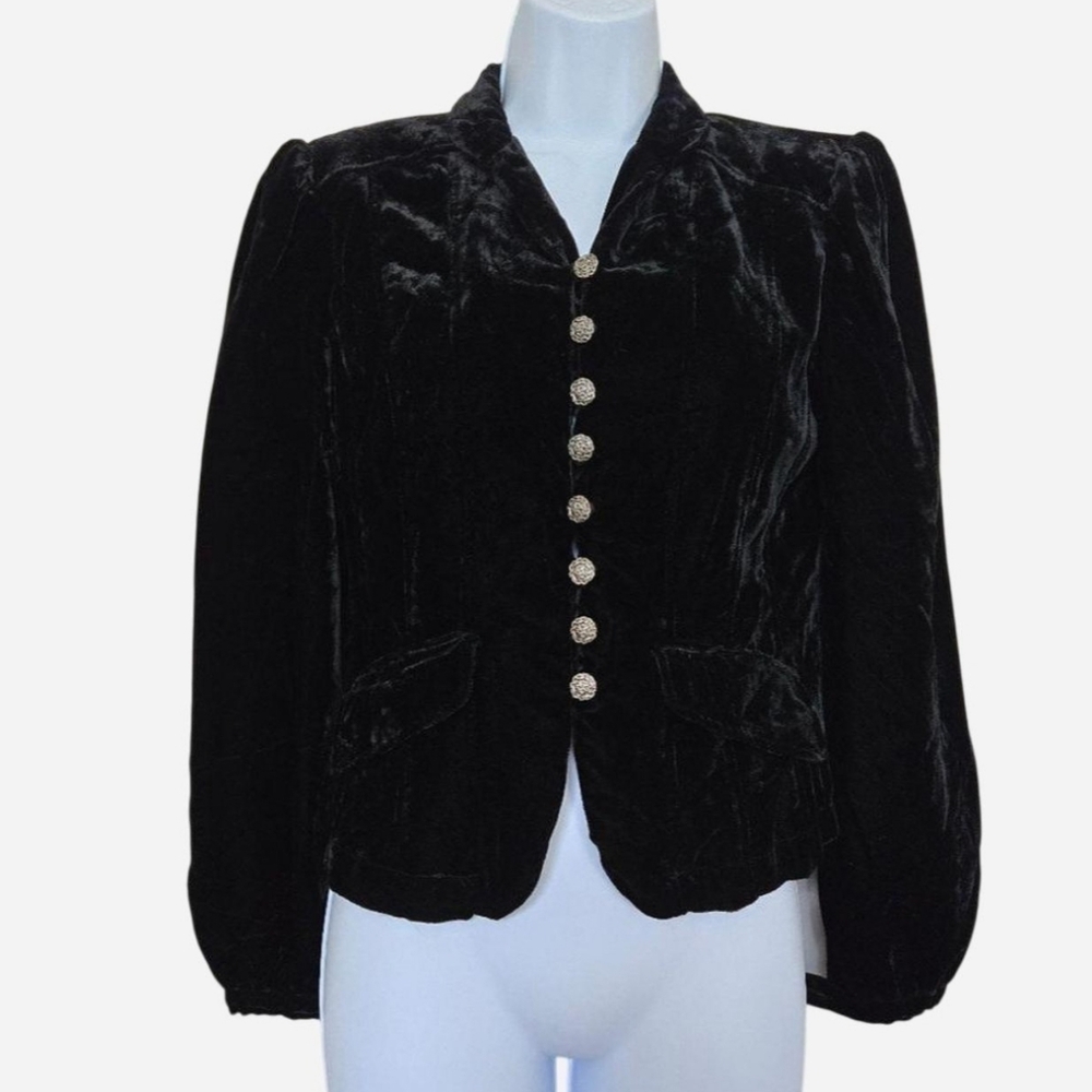 Trevan Velvet Gothic Military Black Jacket Size 4 Edwardian